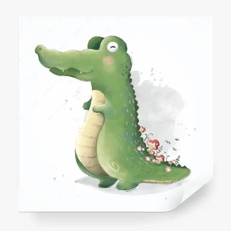 Fototapete märchenhaftes aquarellkrokodil mit pilzen – Wallnifity®