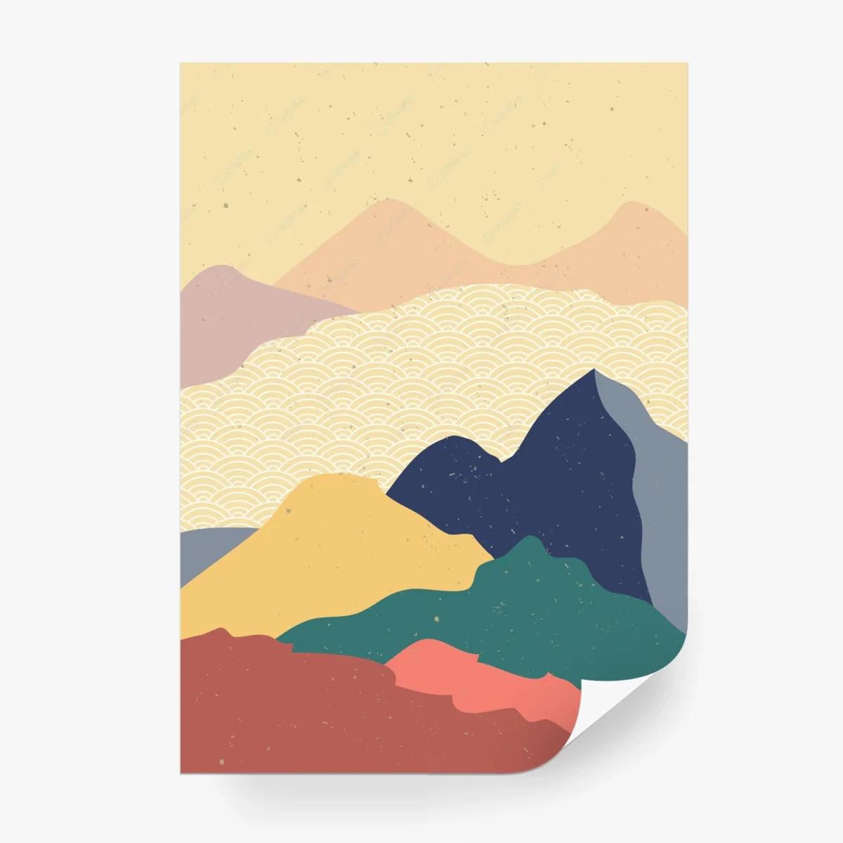 Fototapete geometrische japanische berglandschaft – Wallnifity®