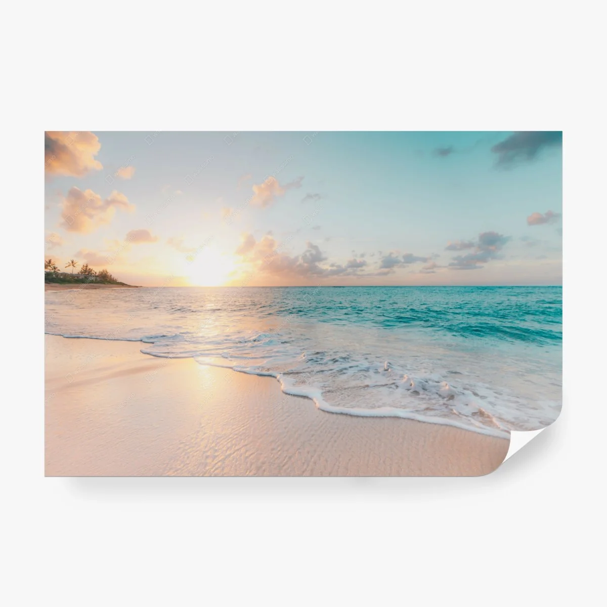 Fototapete ruhiger türkisfarbener strand bei sonnenaufgang – Wallnifity®