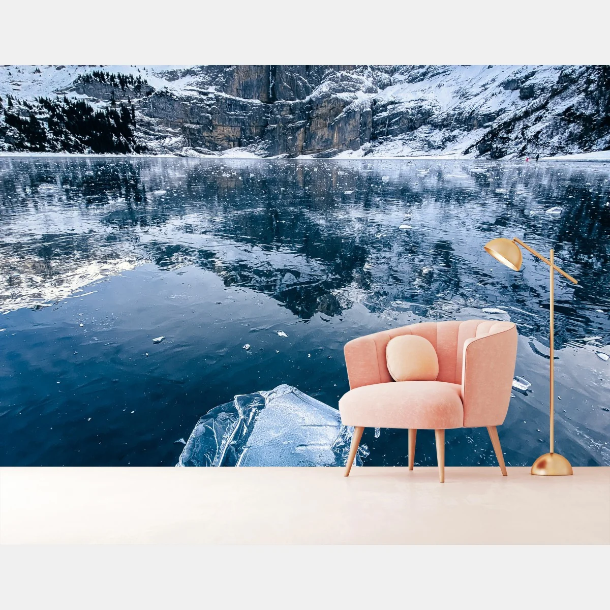 Fototapete kristalleis auf Oeschinensee mit alpenreflexion – Wallnifity® Fototapete kristalleis auf Oeschinensee mit alpenreflexion – Wallnifity®