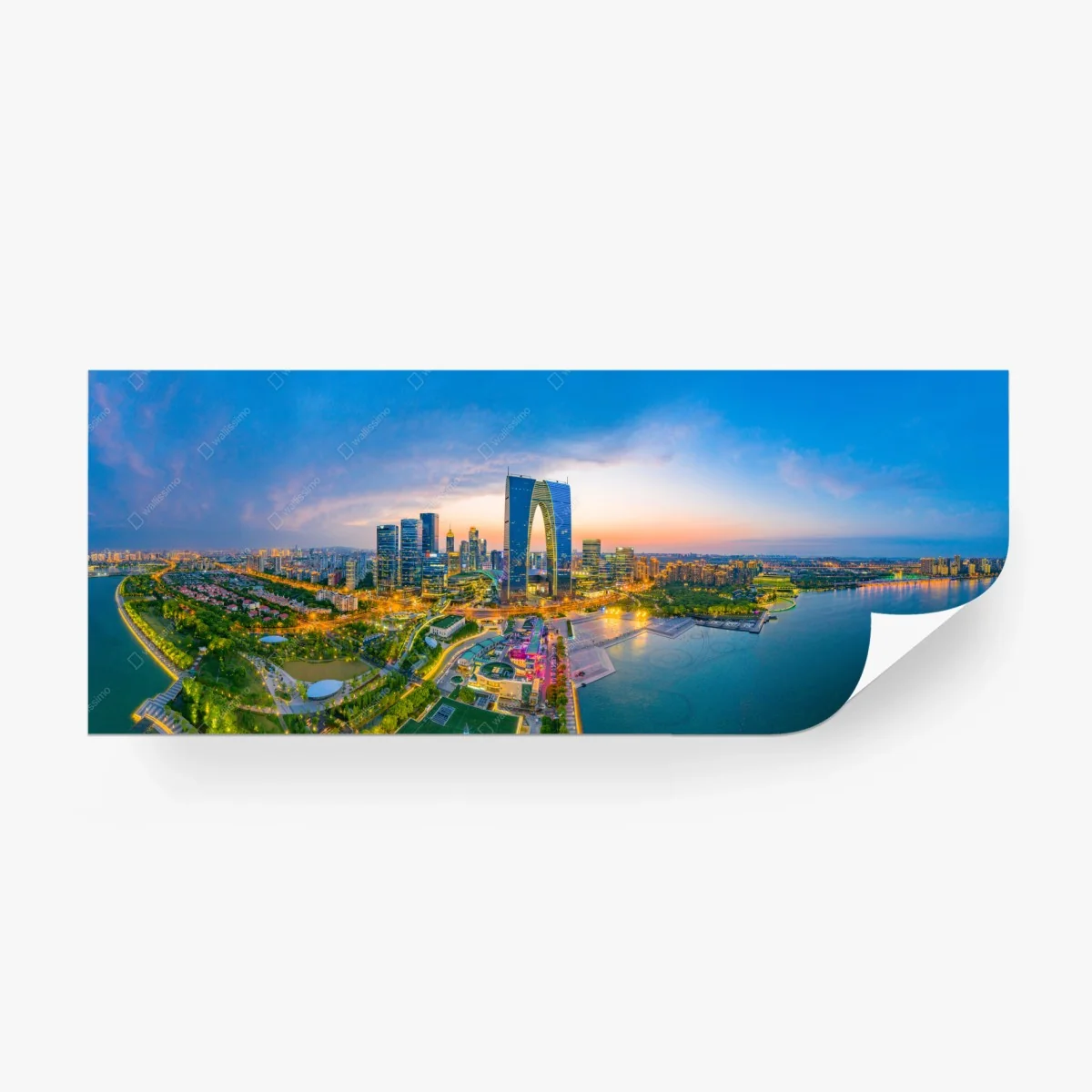 Fototapete panoramablick auf die stadt bei dämmerung – Wallnifity®