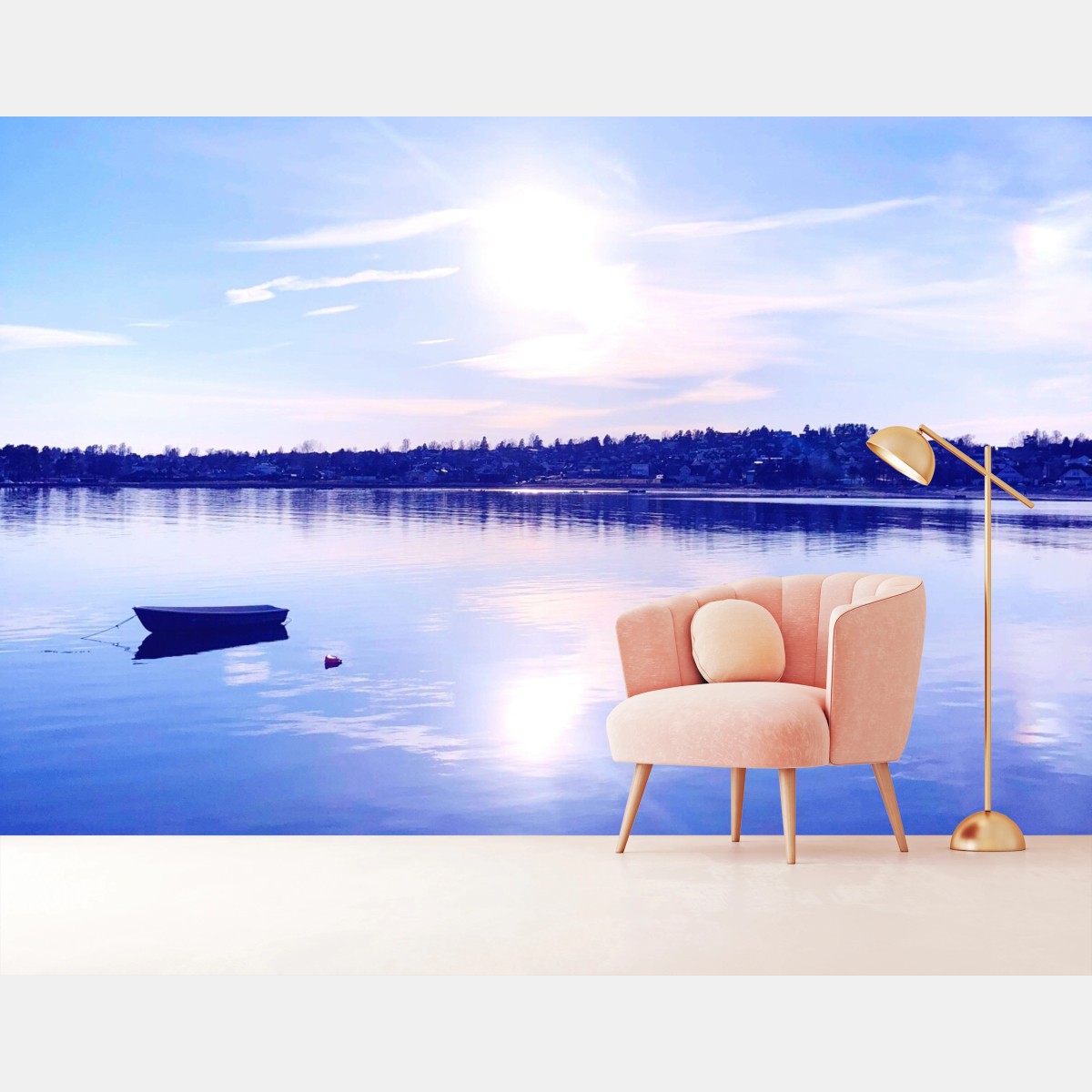 Fototapete ruhiger blauer see mit einsamem boot – Wallnifity® Fototapete ruhiger blauer see mit einsamem boot – Wallnifity®