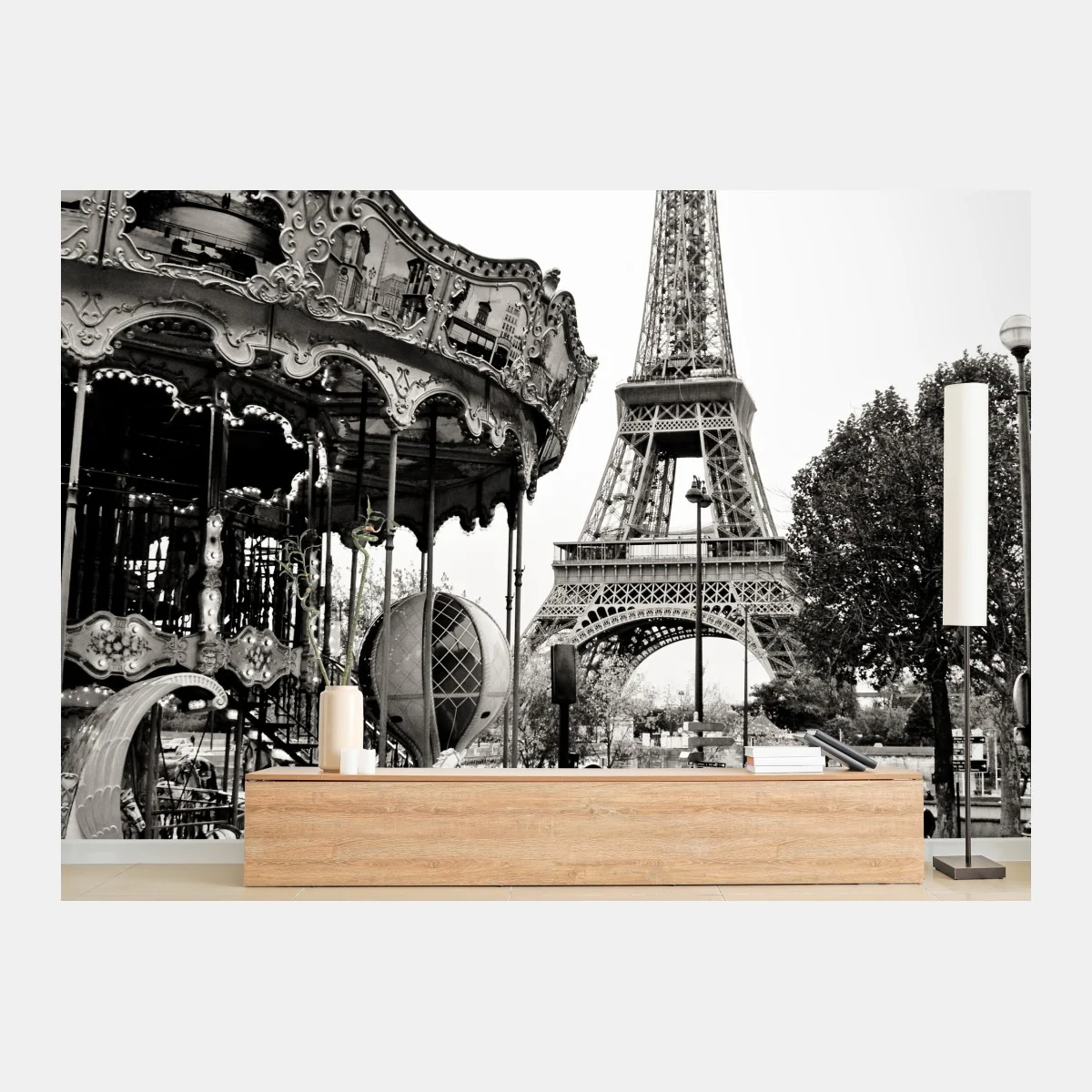 Fototapete Eiffelturm und karussell in Paris – Wallnifity® Fototapete Eiffelturm und karussell in Paris – Wallnifity®