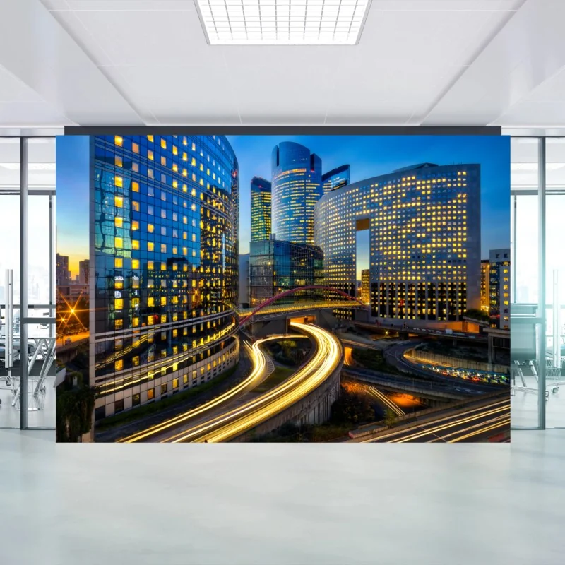 Fototapete moderne stadtsilhouette bei dämmerung – Wallnifity®