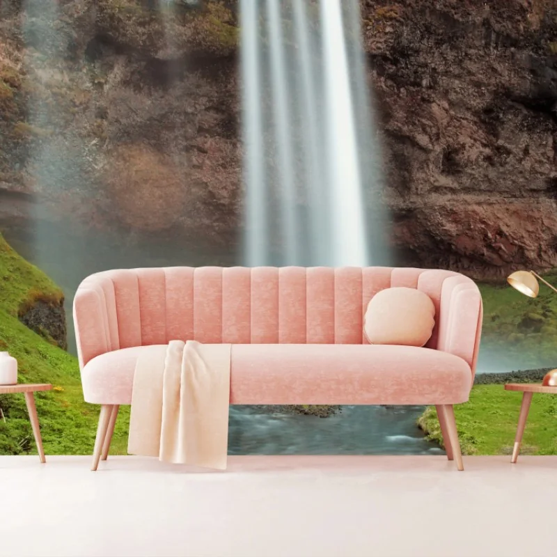 Fototapete nebeliger wasserfall im üppigen tal – Wallnifity®
