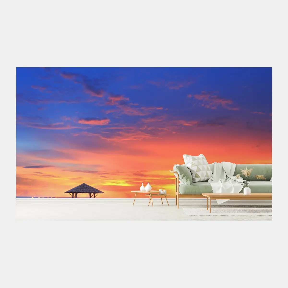 Fototapete mole bei sonnenuntergang am strand – Wallnifity®