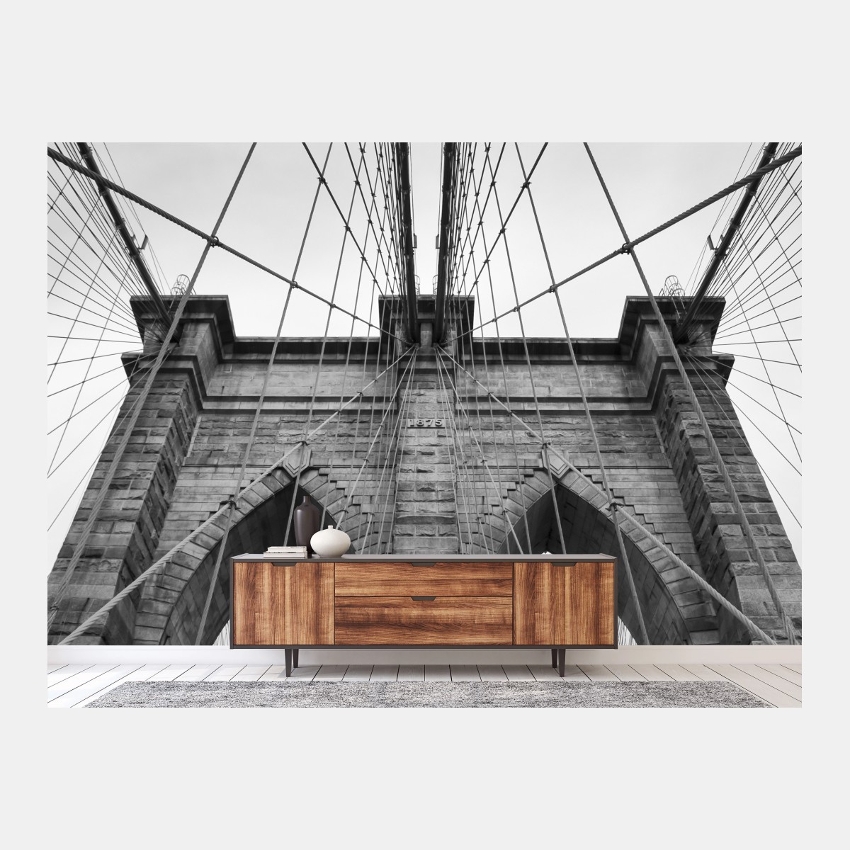 Fototapete perspektive der Brooklyn Bridge in monochrom – Wallnifity®