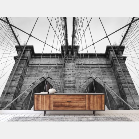 Fototapete perspektive der Brooklyn Bridge in monochrom – Wallnifity®