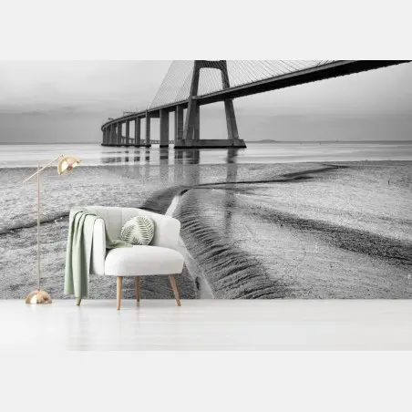 Fototapete minimalistische seilbrücke in monochrom – Wallnifity®