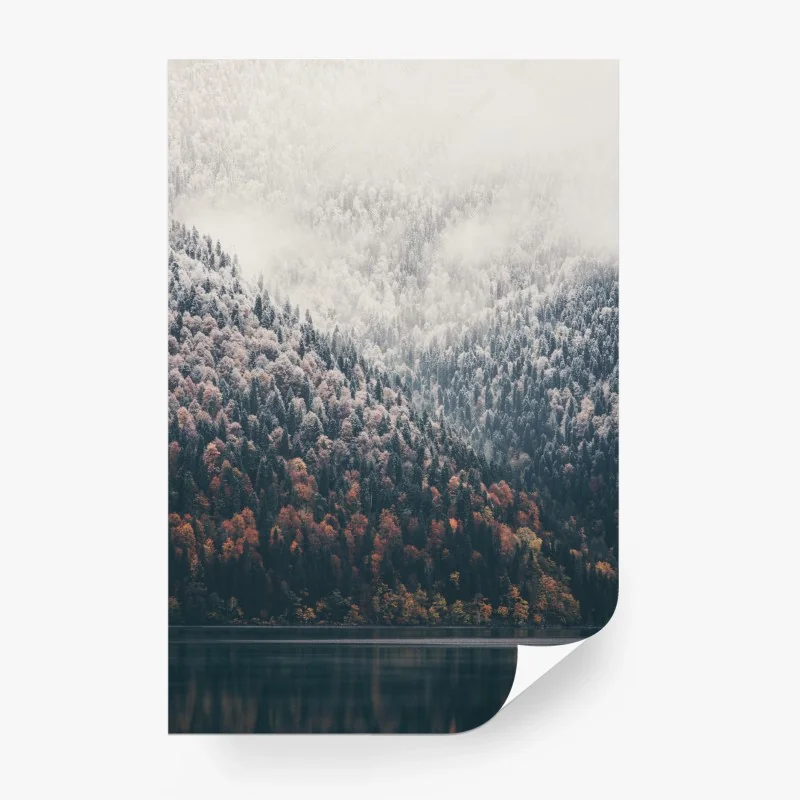 Fototapete herbstlicher nebel über bergwald – Wallnifity®