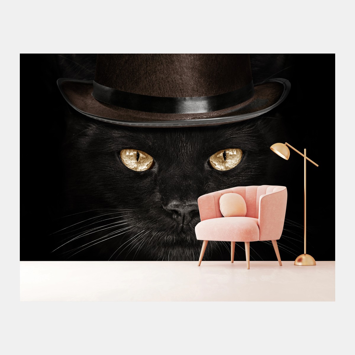 Fototapete elegante schwarze katze mit zylinder und fliege – Wallnifity®