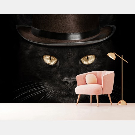 Fototapete elegante schwarze katze mit zylinder und fliege – Wallnifity®