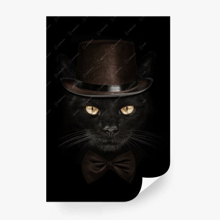 Fototapete elegante schwarze katze mit zylinder und fliege – Wallnifity®