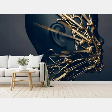 Fototapete goldene drahtskulptur auf schwarzer büste – Wallnifity®
