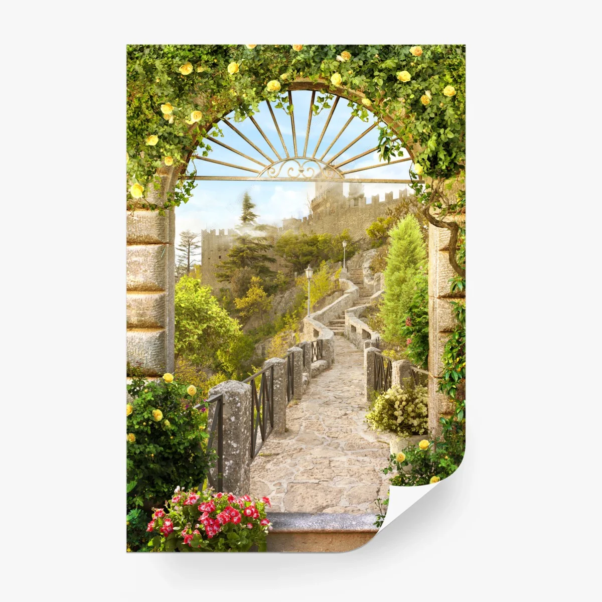 Fototapete sonniger gartenweg zum schloss – Wallnifity®