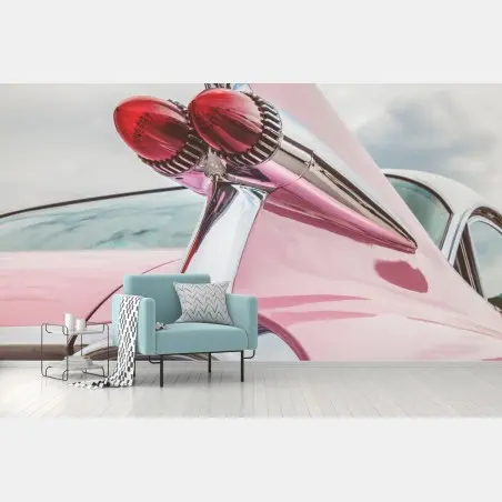 Fototapete rosa retro klassisches auto heckflosse – Wallnifity®