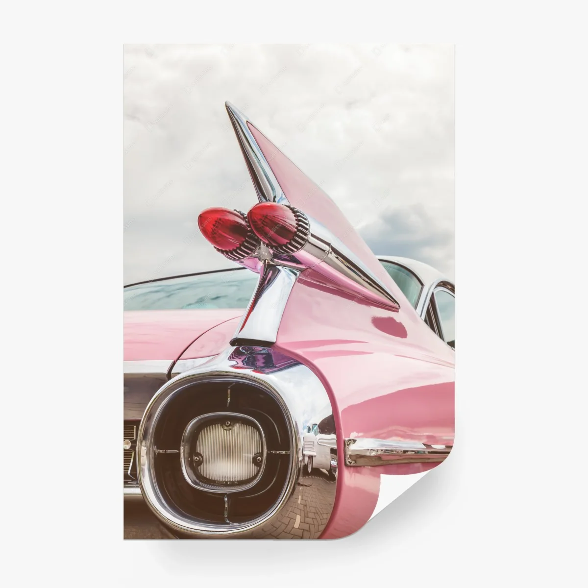 Fototapete rosa retro klassisches auto heckflosse – Wallnifity®