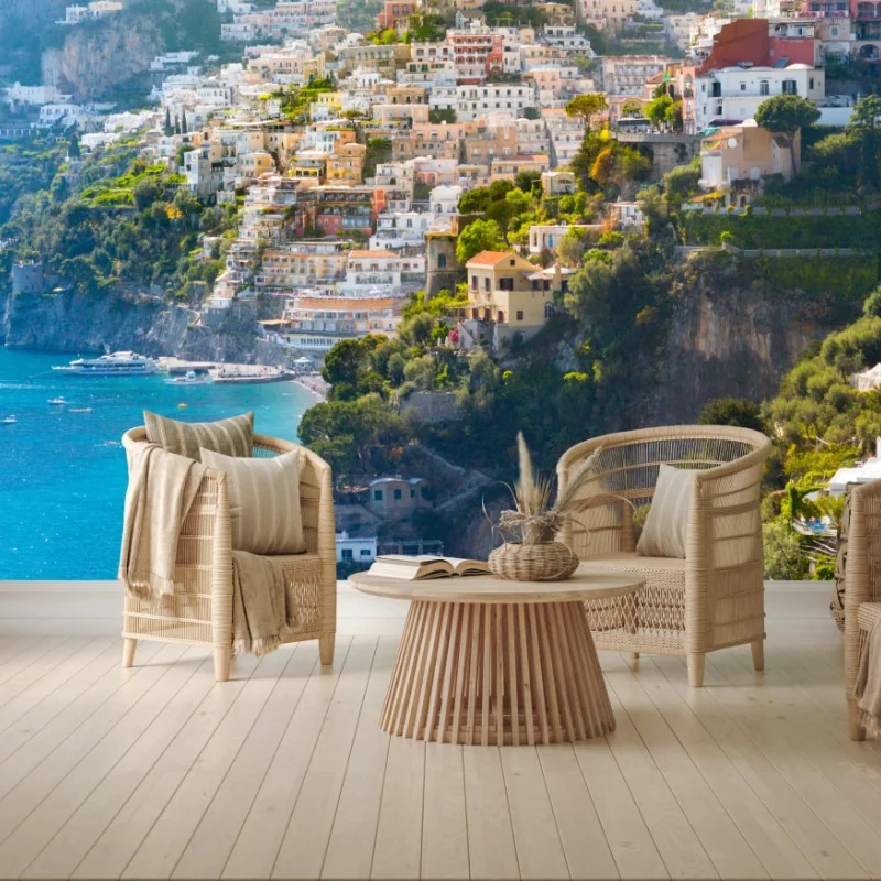 Fototapete Positano küstenpanorama an der klippe – Wallnifity® Fototapete Positano küstenpanorama an der klippe – Wallnifity®