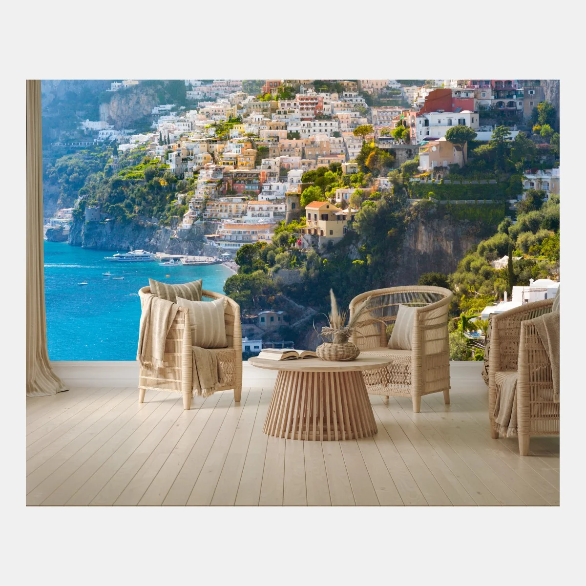 Fototapete Positano küstenpanorama an der klippe – Wallnifity® Fototapete Positano küstenpanorama an der klippe – Wallnifity®