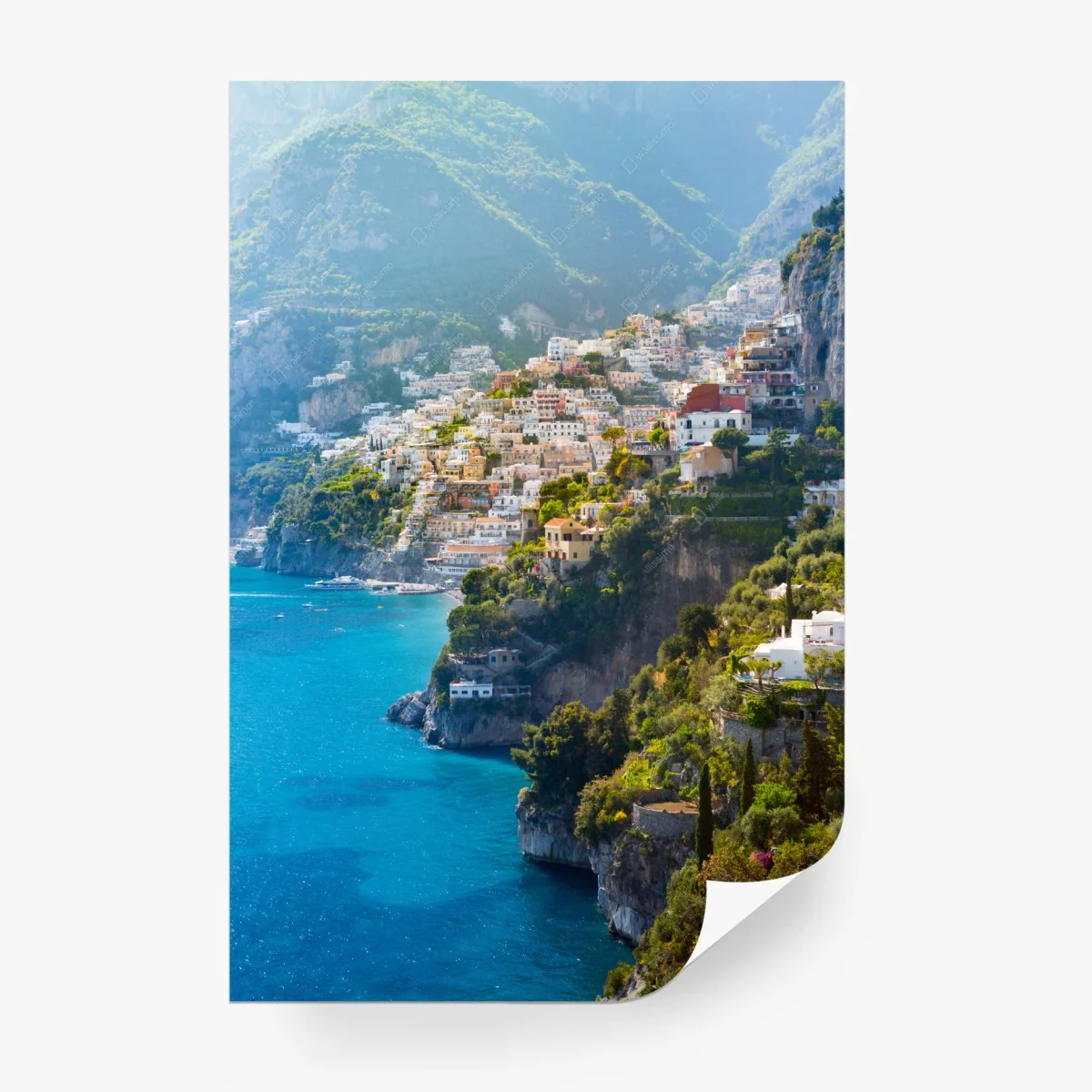 Fototapete Positano küstenpanorama an der klippe – Wallnifity® Fototapete Positano küstenpanorama an der klippe – Wallnifity®