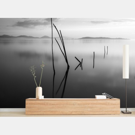 Fototapete ruhiger monochromer see mit reflexionen – Wallnifity®