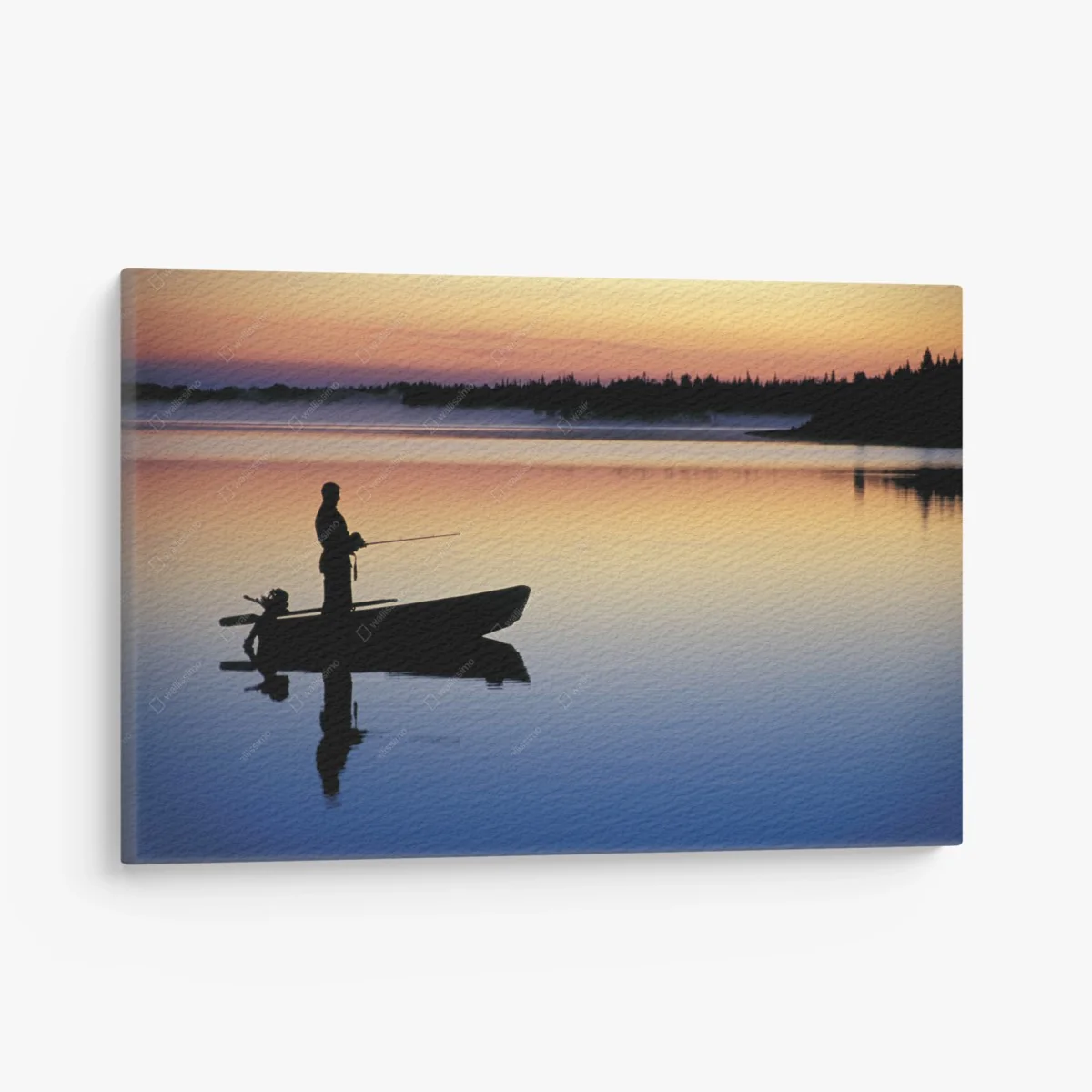 Leinwandbild silhouette eines anglers auf einem ruhigen see bei sonnenuntergang – Wallnifity® Leinwandbild silhouette eines anglers auf einem ruhigen see bei sonnenuntergang – Wallnifity®