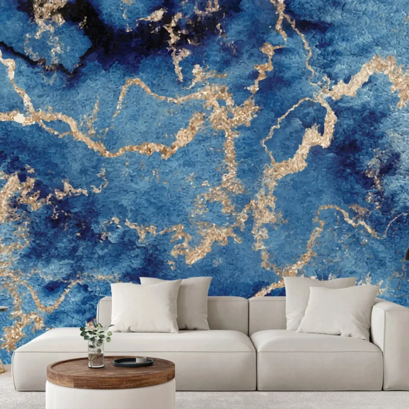 Fototapete tiefblauer marmor mit goldenen adern