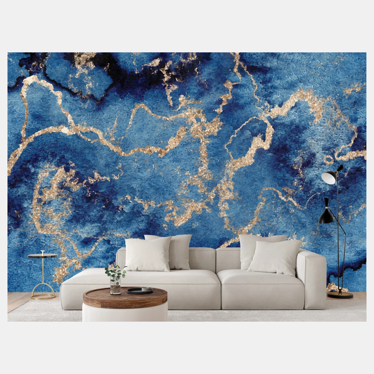 Fototapete tiefblauer marmor mit goldenen adern – Wallnifity®