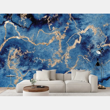 Fototapete tiefblauer marmor mit goldenen adern – Wallnifity®