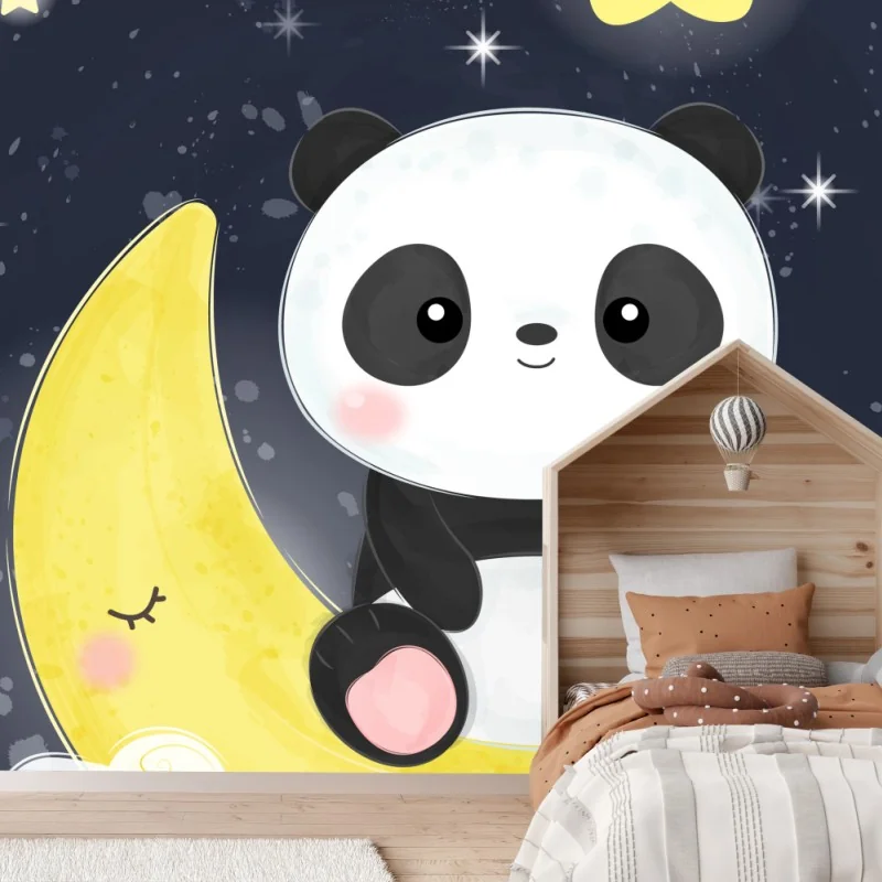 Fototapete schlafender panda auf dem mond – Wallnifity®