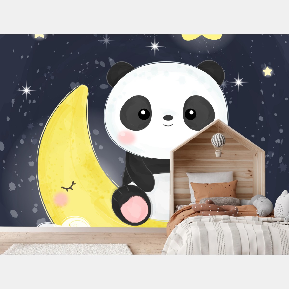 Fototapete schlafender panda auf dem mond – Wallnifity®