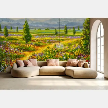 Fototapete sonnige wiese mit wildblumen – Wallnifity®
