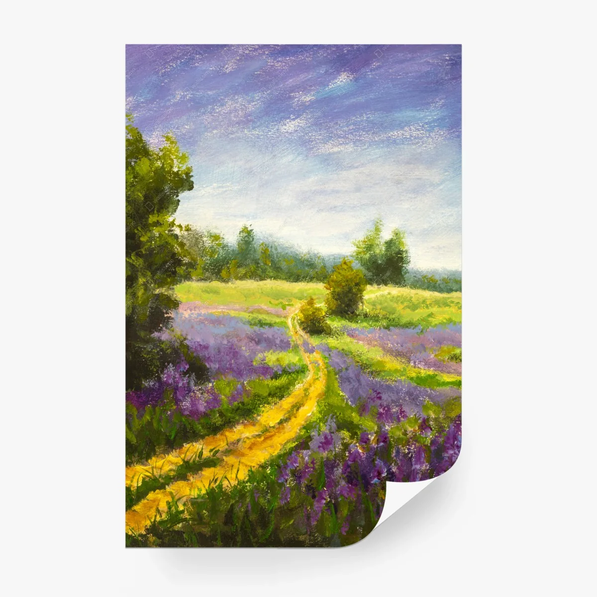 Fototapete lavendelfeld mit pfad impressionistische landschaft – Wallnifity®