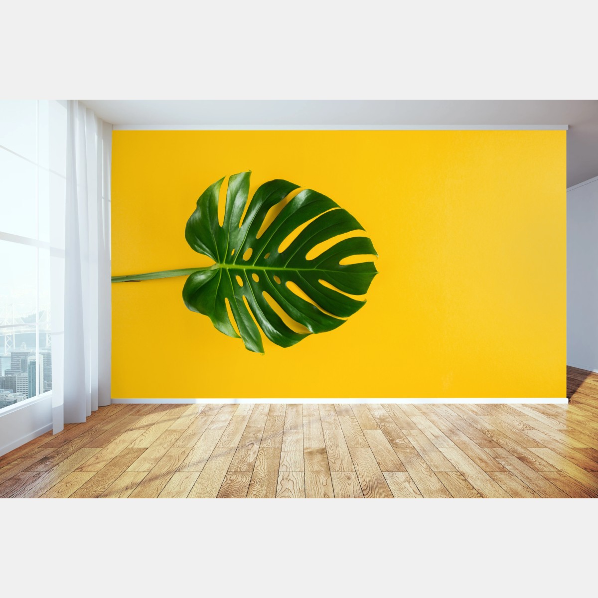 Fototapete monstera-blatt auf gelbem hintergrund – Wallnifity®