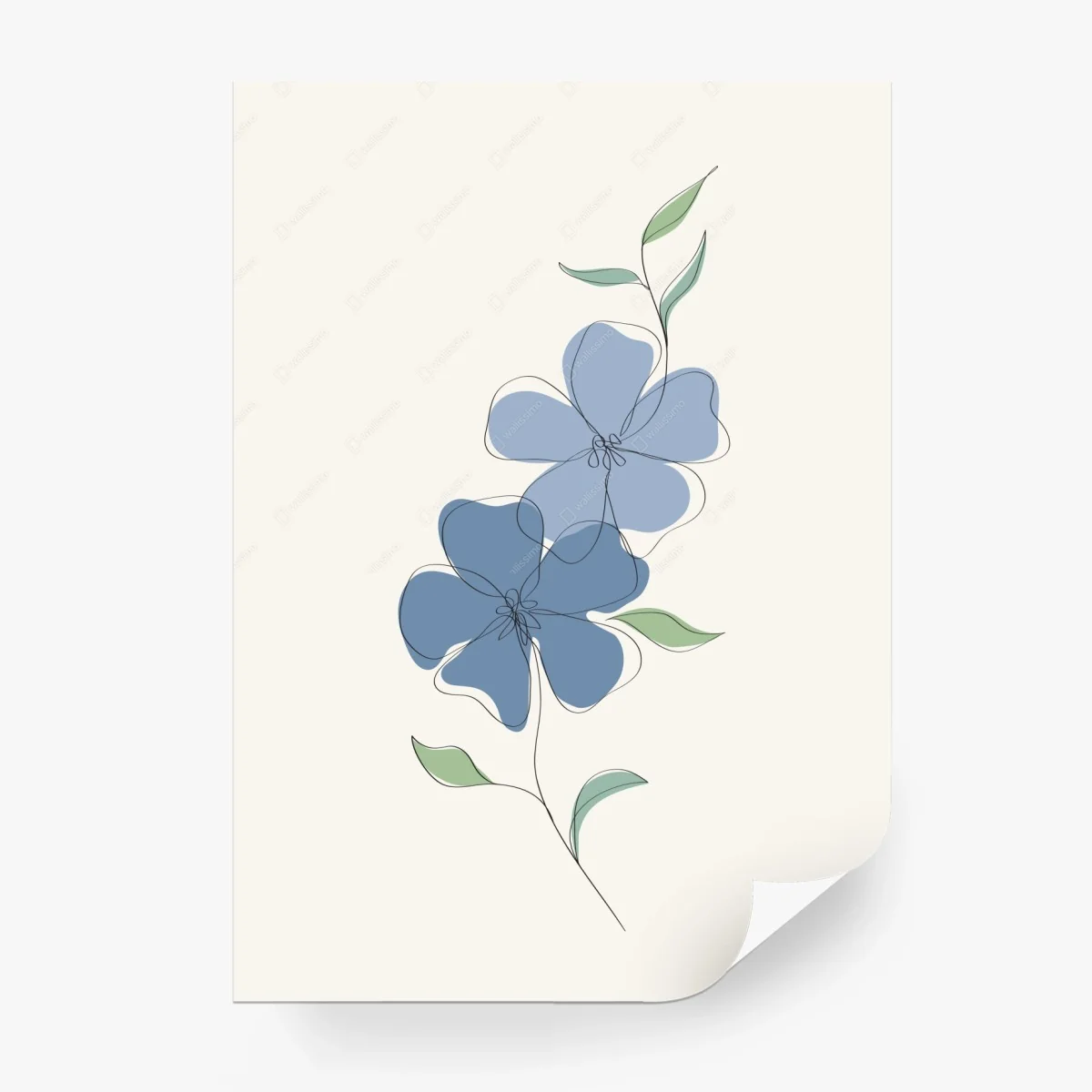 Fototapete zarte blaue blüten linienillustration – Wallnifity® Fototapete zarte blaue blüten linienillustration – Wallnifity®