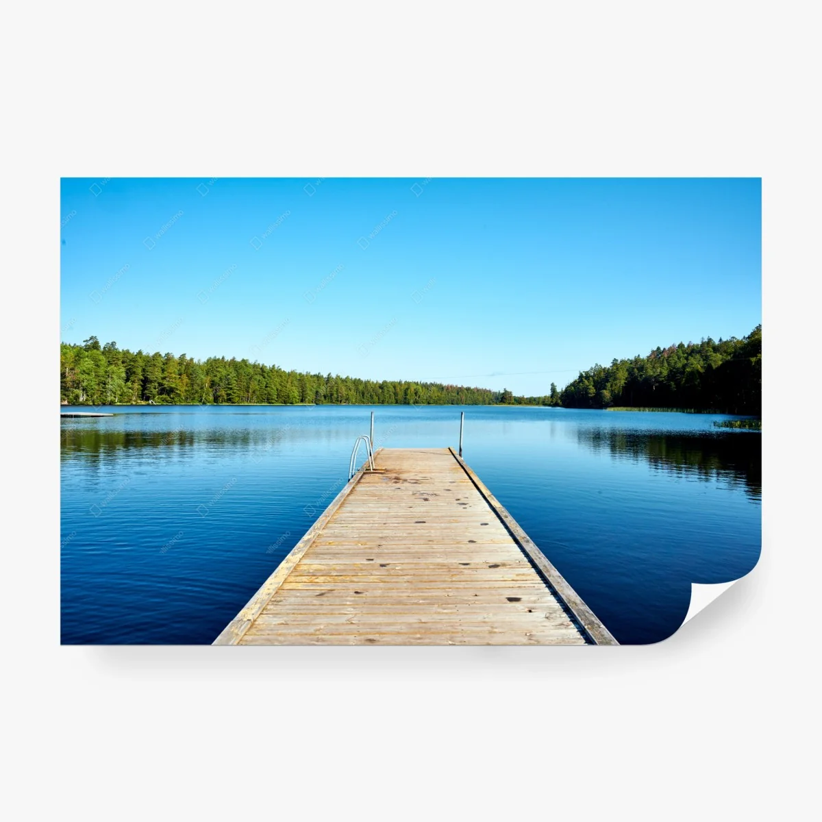 Fototapete ruhiger steg am see mit waldspiegelung – Wallnifity®