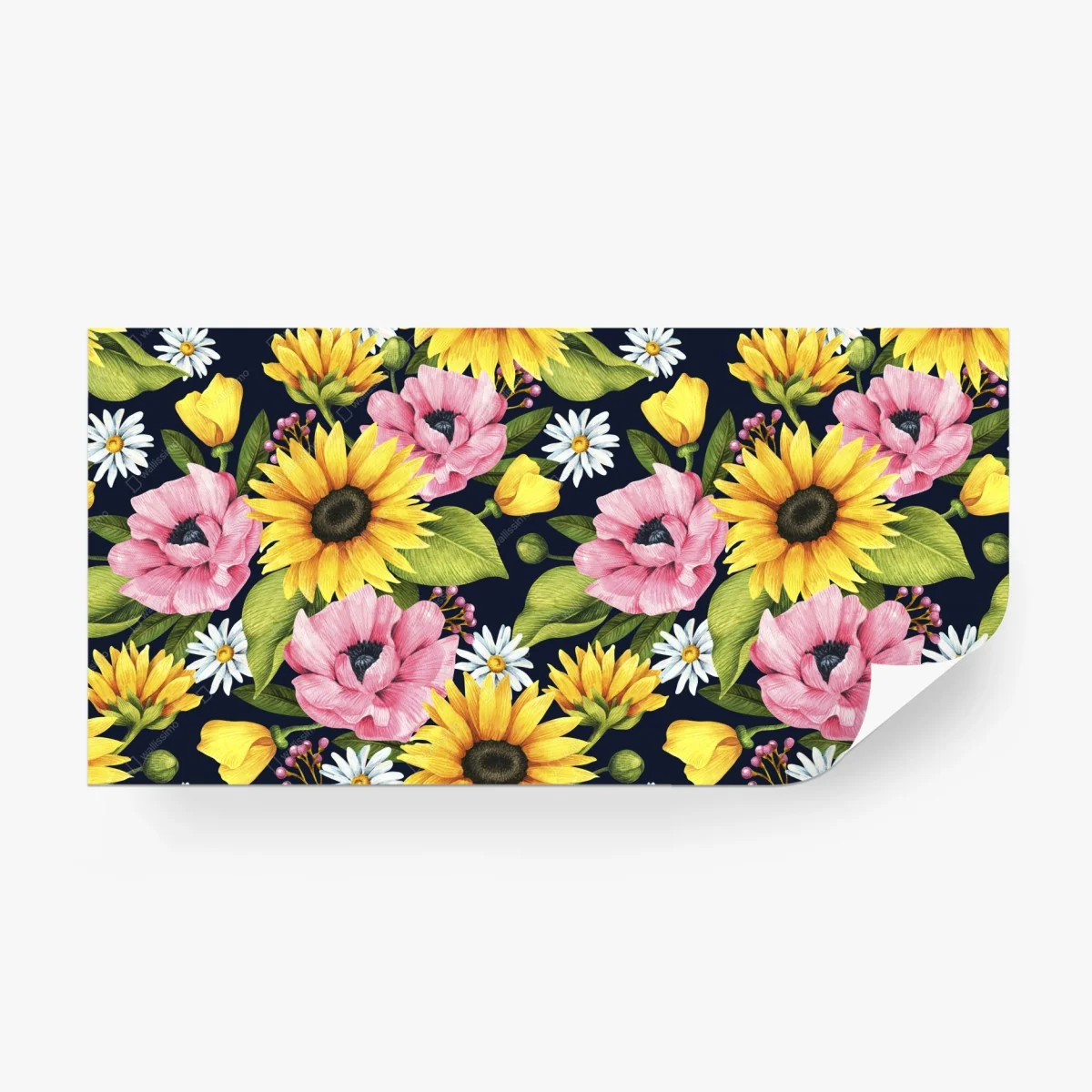 Fototapete leuchtendes blumenmuster mit sonnenblumen und mohn – Wallnifity®