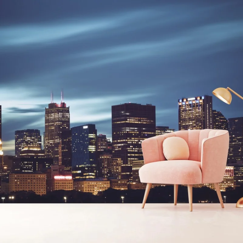 Fototapete panorama Chicago bei nacht – Wallnifity®