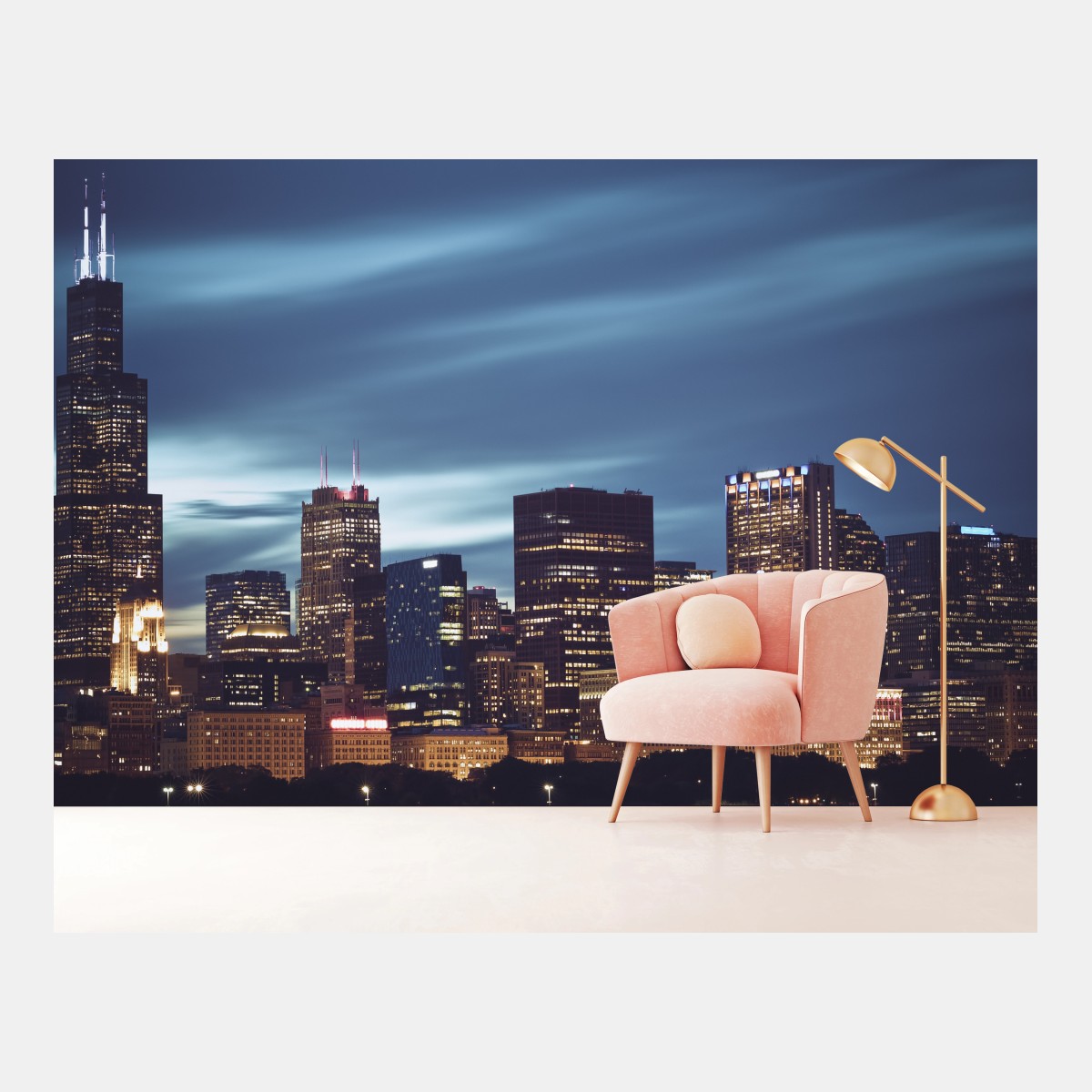 Fototapete panorama Chicago bei nacht – Wallnifity®