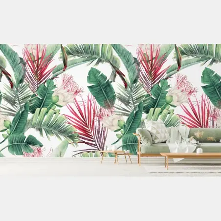 Fototapete tropisches blumenmuster in aquarell – Wallnifity®