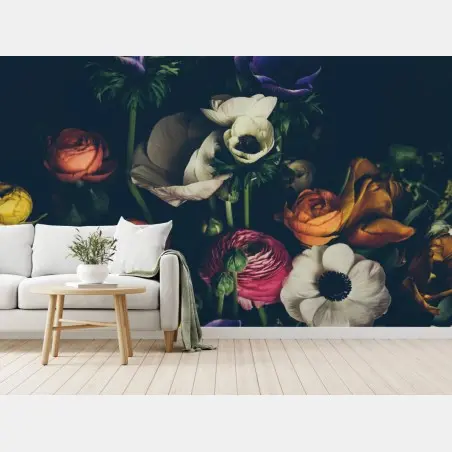 Fototapete stimmungsvolles dunkles blumenbouquet – Wallnifity®