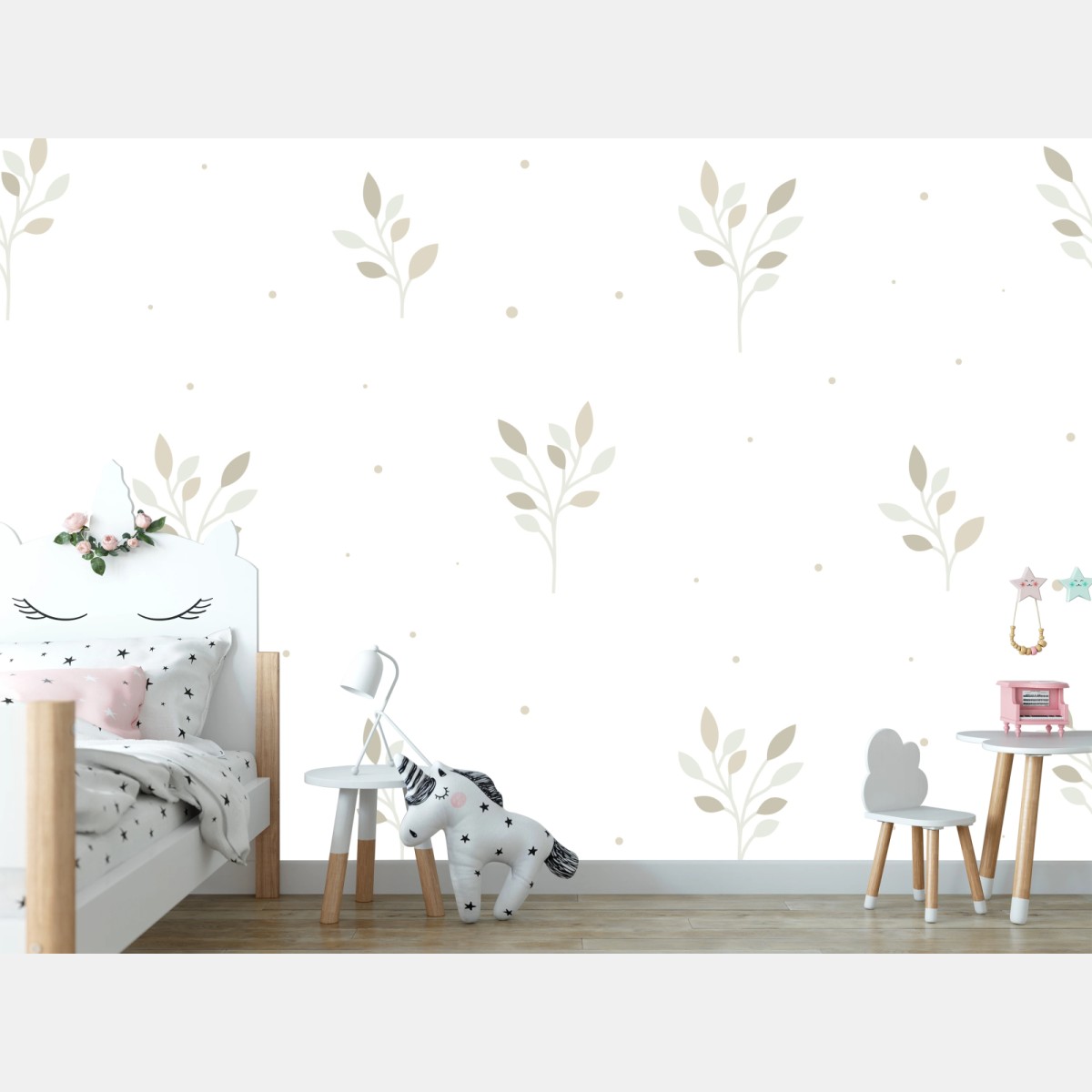 Fototapete zartes botanisches blättermuster – Wallnifity® Fototapete zartes botanisches blättermuster – Wallnifity®