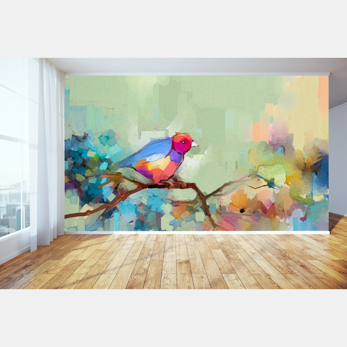 Fototapete leuchtender abstrakter vogel auf einem ast – Wallnifity®