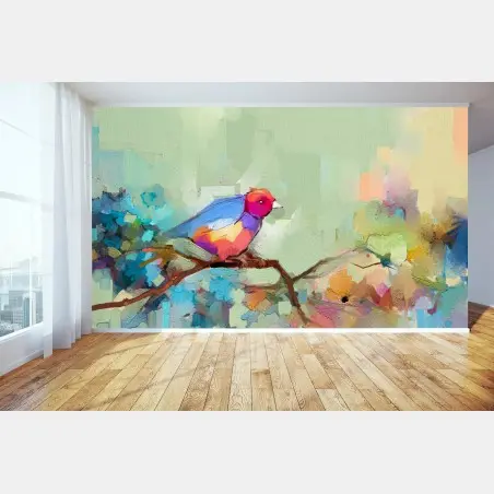 Fototapete leuchtender abstrakter vogel auf einem ast – Wallnifity®