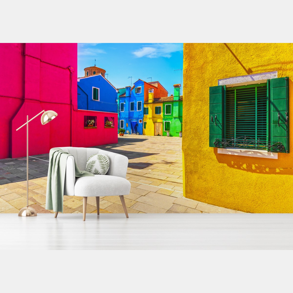Fototapete bunte häuser am platz in Burano – Wallnifity®