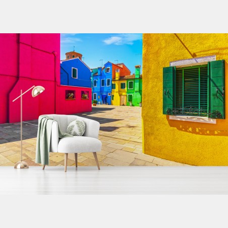 Fototapete bunte häuser am platz in Burano – Wallnifity®