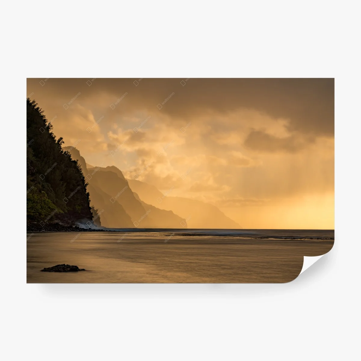 Fototapete goldene küstenlandschaft bei sonnenuntergang – Wallnifity®