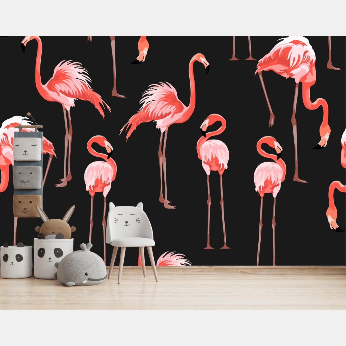 Fototapete rosa flamingo muster auf schwarzem hintergrund – Wallnifity®