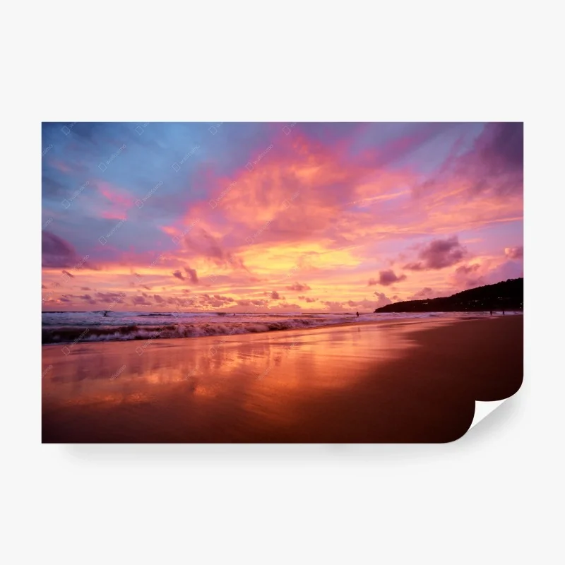 Fototapete sonnenuntergang am strand mit spiegelndem meer – Wallnifity®