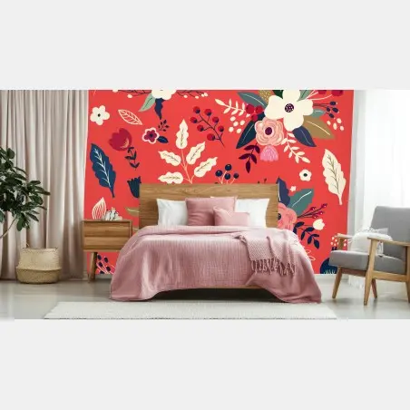 Fototapete korallenrotes blumenmuster – Wallnifity®